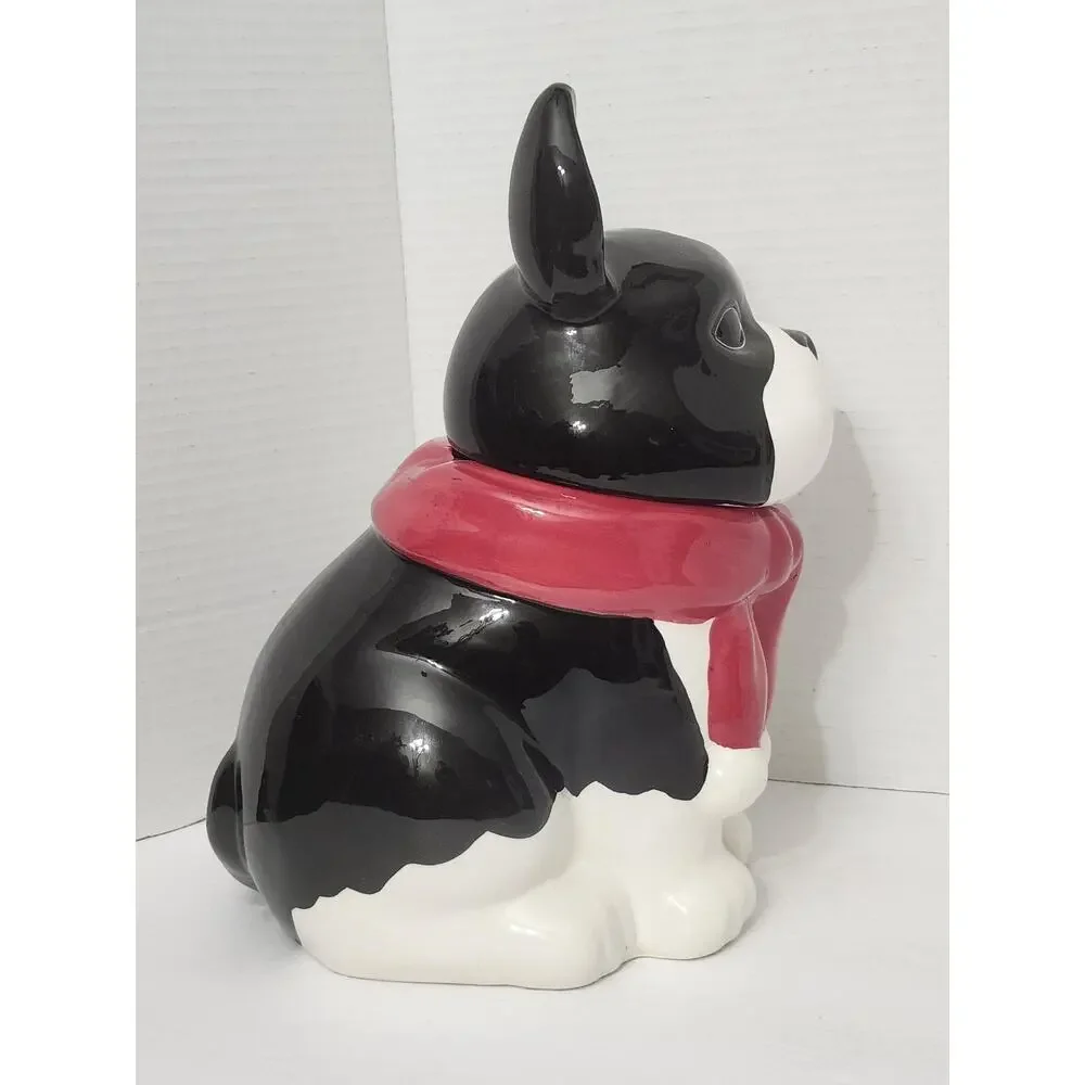 Celebrate It French Bulldog Boston Terrier Cookie Jar Red Scarf Ceramic